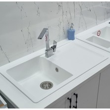 Granite Rising Granit Eviye Beyaz Renk 86x50 Cm Tek Göz Damlalikli Mutfak Eviyesi