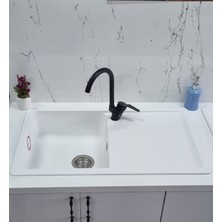 Granite Rising Granit Eviye Beyaz Renk 86x50 Cm Tek Göz Damlalikli Mutfak Eviyesi