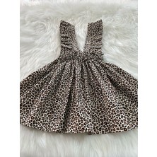 Eylülce Butik Kız Çocuk Leopar Fiyonklu Fırfır Askılı Salopet Elbise (Kumaştan Üretilmiştir.)
