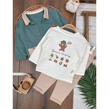 Kids Kingdom Kampçı Ayıcık Baskılı Cep Detaylı Nakışlı Önden Düğmeli 3lü Erkek Bebek Takım