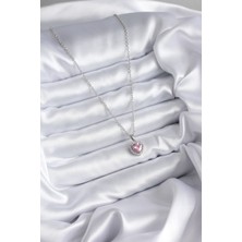 Winwin Store 316L Çelik Zincir Gümüş Renk Pembe Zirkon Taş Charm Model Kadın Kolye