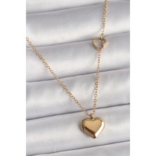 Winwin Store 316L Çelik Gold Renk Zincir Kalp Detay Kalp Figür Kadın Kolye