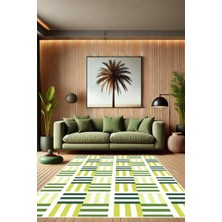 The Reef Design Modern Kare Desenli Kaymaz Tabanlı Dijital Baskı Oturma Odası Halısı
