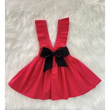 Eylülce Butik Kız Çocuk Puantiyeli Fırfır Askılı Salopet Elbise (%100 Pamuk Kumaştan Üretilmiştir.)
