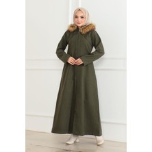 Orchid Style kapüşonu Kürklü Kaşe Kaban