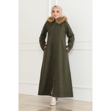 Orchid Style kapüşonu Kürklü Kaşe Kaban