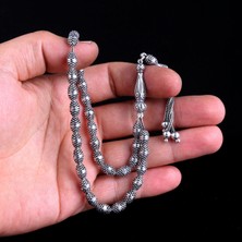 Takı925 Tamamı 925 Ayar Gümüş Arpa Kesim Fizyon Model Tesbih