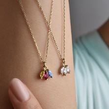 Nox Jewelry 14 Ayar Mikron Altın Kaplama Markiz Kesim Taşlı Zarif Gümüş Kolye - CNS00610