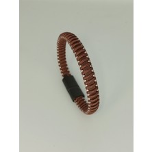 Dezury Kahverengi Deri Bileklik Düz Ip Sarma Siyah Klips Erkek Large