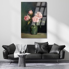 Artarilion Vazodaki Gül Yağlı Boya Görünümlü Kırılmaz Cam Tablo Klasik Salon Tablosu