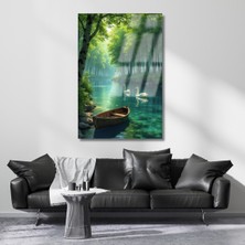 Artarilion Nehirdeki Kuğular Kırılmaz Cam Tablo Manzara Tablosu Yeni Ev Hediyesi Ev Dekoru