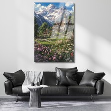 Artarilion Kırılmaz Cam Tablo Hd Dijital Baskı Karlı Dağlardaki Ev Salon Tablosu Modern Tablo
