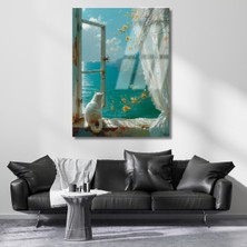 Artarilion Yalı Penceresinde Denizi Izleyen Kedi Kırılmaz Cam Tablo Oturma Odası Tablosu