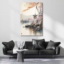 Artarilion Sulu Boya Görünümlü Japon Tapınağı Kırılmaz Cam Tablo Modeli Modern Şık Ev Dekoru Tablo