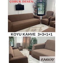 Kanway 3+3+1+1 Dokuma Jakar Koltuk Örtüsü. Lastikli, Esnek, Yıkanabilir Koltuk, Kanepe, Çekyat Örtüsü