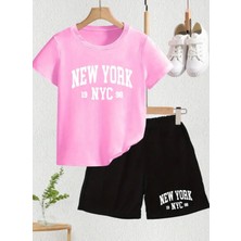 Punix Kids Punıx  Kıds  Özel Üretim  New  York Baskılı  Yeni  Stil  Kız Çocuk  T-Shırt  Şort  Takım