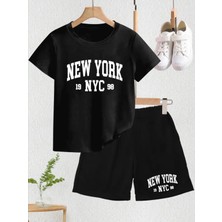 Punix Kids Punıx  Kıds Özel  Üretim  New  York  Baskılı  Yeni  Stil  Kız  Çocuk  T-Shırt  Şort  Takım