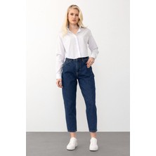 Yüksek Bel Carrot Fit Jean Pantolon Koyu Mavi 7573