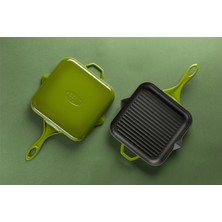 Hosse Yeşil 28X28 cm Yardımcı Kulplu Kare Grill Tava (HSKGTV-2828-Y)