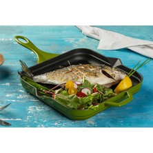 Hosse Yeşil 28X28 cm Yardımcı Kulplu Kare Grill Tava (HSKGTV-2828-Y)