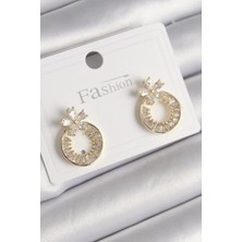 Angel Of Life Pirinç Gold Renk Zirkon Taşlı Halka Model Çiçek Figür Kadın Küpe - TJ-BKP9762