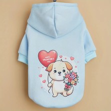 Lady Fify Kedi ve Köpek için Sevgililer Günü Açık Mavi Kapüşonlu Sweatshirt
