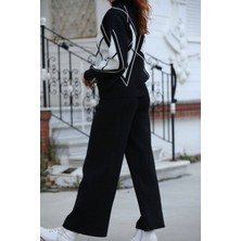 Vegenze Siyah Baklava Desen Bol Paça Yarım Balıkçı Kadın Triko Takım