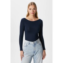 Ritnice Kayık Yaka Need Uzun Kollu Lacivert Soft Top / Bluz