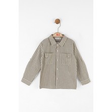 Çizgili Desenli Uzun Kollu Keten Rahat ve Şık Tasarım Erkek Çocuk Gömlek