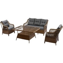 Menekşe 3+1+1+2puf+Masa Rattan Bahçe Balkon Mobilyası, 7 Kişilik Bahçe Takımı