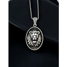 Aslan Başı Parlak Tasarım 925 Ayar Gümüş Erkek Kolye