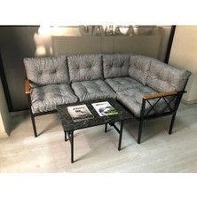 Adım Shops Miami Köşe Koltuk Takımı , 2+2 Balkon-Bahçe-Çay Seti-Mutfak Köşesi Mermer Desen 70 x 50 cm  Sehpa
