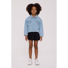 Tyess Kız Çocuk Denim Ceket Uzun Kol Rahat Kesim Düğmeli Gömlek Yaka Denim Renkli Günlük Model