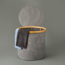 Arow Kapaklı Katlanabilir Yuvarlak Çamaşır Sepeti - Gri - 50 Lt