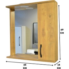 Akt Home Banyo Dolabı 65 cm MDF Aynalı LED Spotlu Üst Dolap Atlantik Çam
