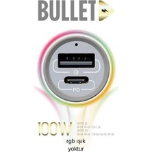 Hiqonic Bullet 100W Araç Çakmaklık Şarj Cihazı Type-C ve USB Çıkışlı Profesyonel Turbo Hızlı Şarj