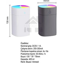Luvroshe YENİ ŞARJLI  H2O Şarjlı Humidifier 400 ml Ultrasonik Hava Nemlendirici Buhar Makinesi ve Aroma Difüzörü H2O