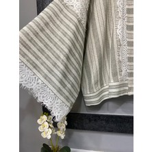 Divitin Özel Tasarım Çizgili Keten Kumaş Dantel Detaylı Bohem Kimono