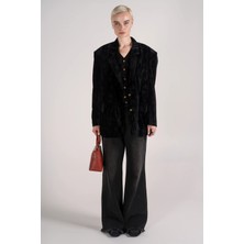 Çiçek Desenli Kadife Blazer Ceket