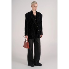 Çiçek Desenli Kadife Blazer Ceket