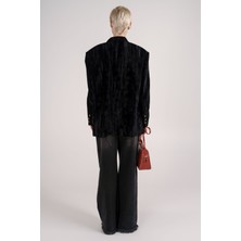 Çiçek Desenli Kadife Blazer Ceket