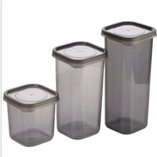 3 Adet 3 Boy Plastik Kavanoz Saklama Kabı Kapaklı Kare Model