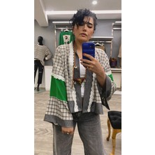 Divitin Özel Tasarım Dantel Detaylı Ekoseli Bohem Kimono