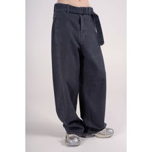 Kemerli Yüksek Bel Düz Paça Jean Pantolon