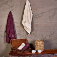 Karaca Home Fronda Mürdüm-Bej 4 Parça Hamam Seti