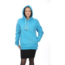 Unisex Mavi Kapüşonlu Kanguru Cepli Soğuğa Dayanıklı Spor Sweatshirt