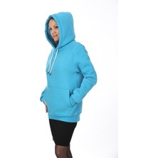Unisex Mavi Kapüşonlu Kanguru Cepli Soğuğa Dayanıklı Spor Sweatshirt