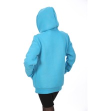 Unisex Mavi Kapüşonlu Kanguru Cepli Soğuğa Dayanıklı Spor Sweatshirt