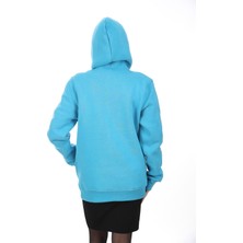 Unisex Mavi Kapüşonlu Kanguru Cepli Soğuğa Dayanıklı Spor Sweatshirt