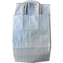 Büküm Saplı Kraft Kağıt Çanta Karton Hediyelik Poşet Torba - Gri - 18X24 Cm. - 25 Adetlik Paket